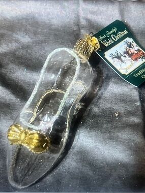 Old World Christmas Glass Cinderella Slipper Ornament with Gold Accents